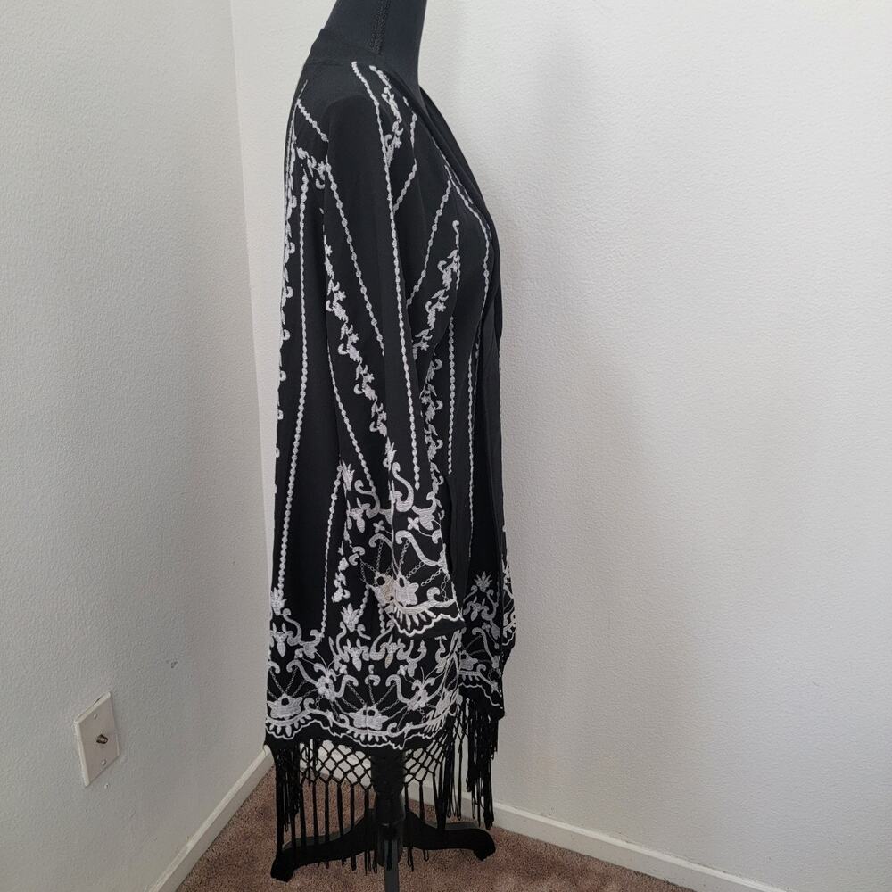 Topshop Kimono‎ Open Front Cardigan Embroidered Fringe Long Sleeve Witchy Sz 8 - Picture 8 of 15